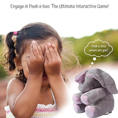 Interactive Peek-a-Boo Elephant Plush Toy with Music & Moving Ears for Babies (Blue)