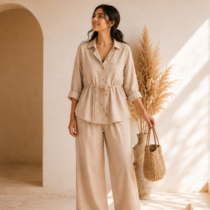 Casual Linen Look Two-Piece Outfit
