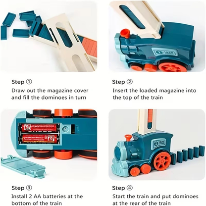 Electric Domino Train Set with Automatic Domino Laying Blocks – Creative STEM Building Toy for Kids (Blue)