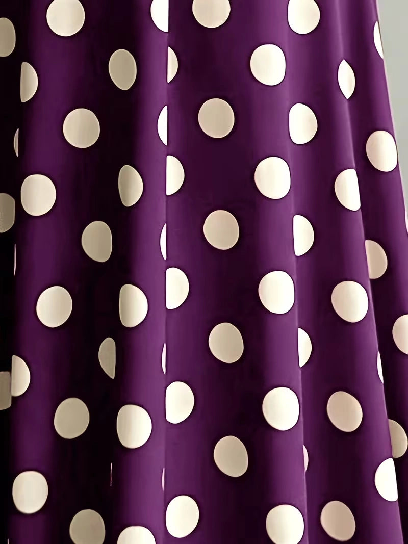 Women's Timeless Polka Dot Midi Dress – Puff Sleeve Belted Fit & Flare Dress