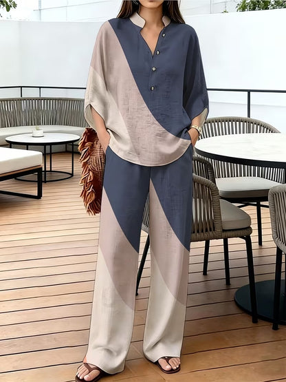 Chic Plus Size Stand Collar Wide Leg Co-Ord