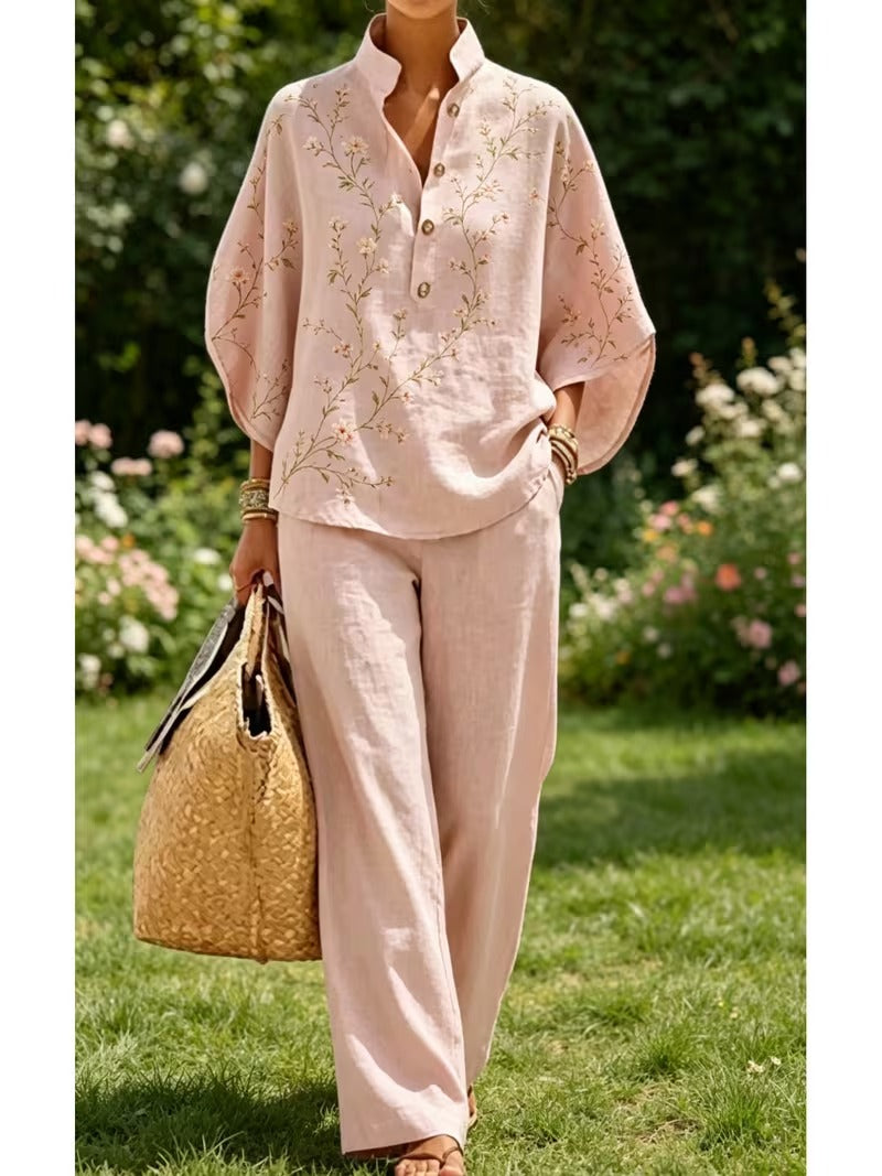 Chic Plus Size Stand Collar Wide Leg Co-Ord