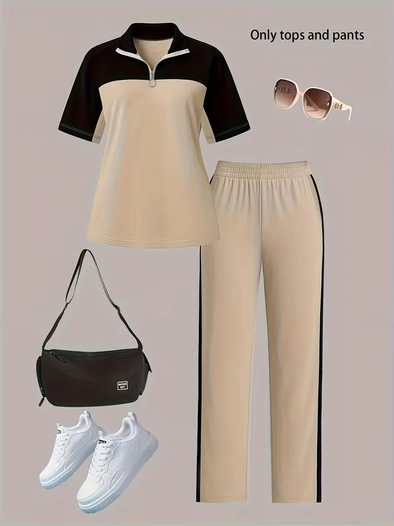 Women's Autumn  Casual Co-Ord Set |T-Shirt & Straight-Leg Pants 2-Piece Outfit
