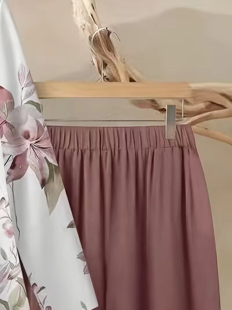 Plus Size Floral Elegance Co-Ord Set with Asymmetrical Tunic & Wide-Leg Pants