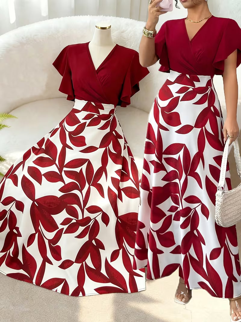 Wine Red Bohemian Ruffle Maxi Dress