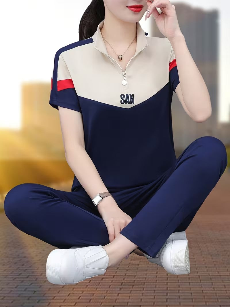 Women's Summer Relaxed Fit Co-Ord Set | Casual Short Sleeve Top & Wide-Leg Pants