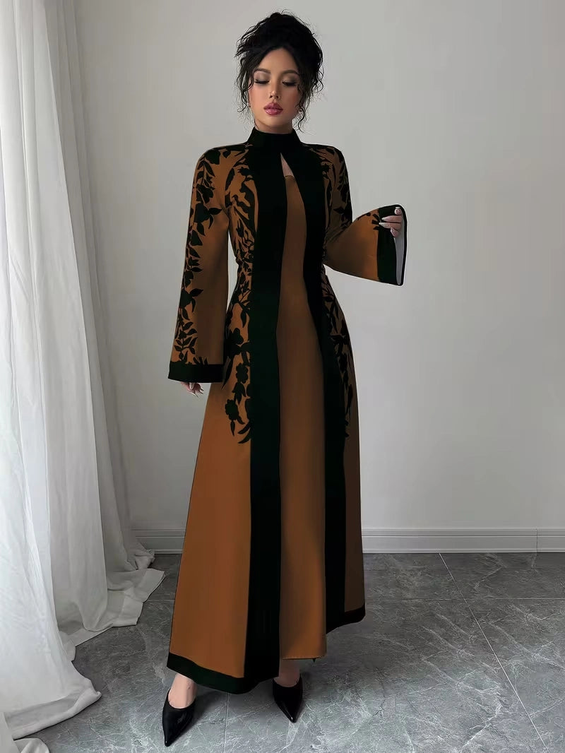 Women's Elegant Floral Print Maxi Dress | Long Sleeve A-Line Party & Evening Dress