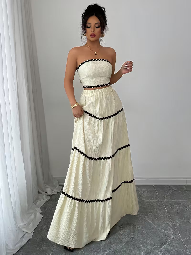 Women’s  Ruched Crop Top & Maxi Skirt Co-Ord Set