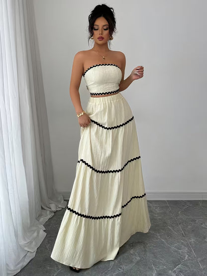 Women’s  Ruched Crop Top & Maxi Skirt Co-Ord Set
