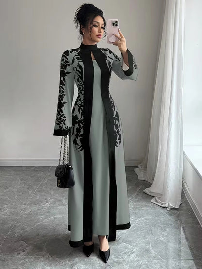 Women's Elegant Floral Print Maxi Dress | Long Sleeve A-Line Party & Evening Dress
