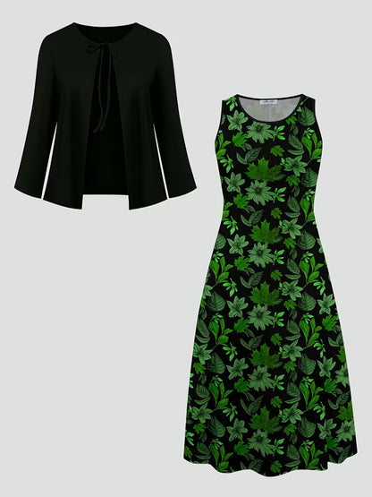 Elegant Floral Print 2-Piece Dress
