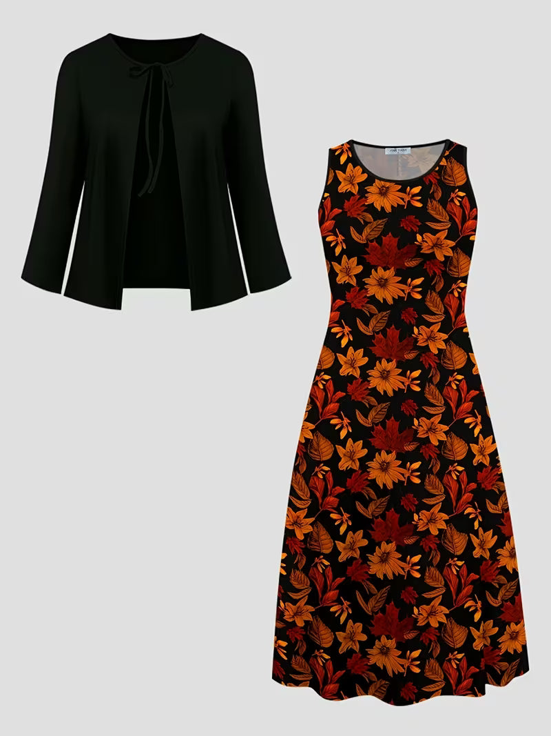 Elegant Floral Print 2-Piece Dress