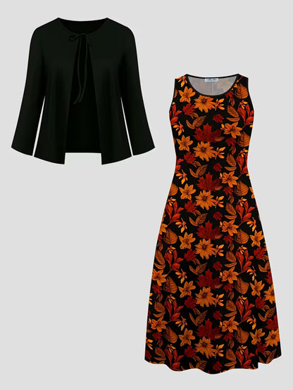 Elegant Floral Print 2-Piece Dress
