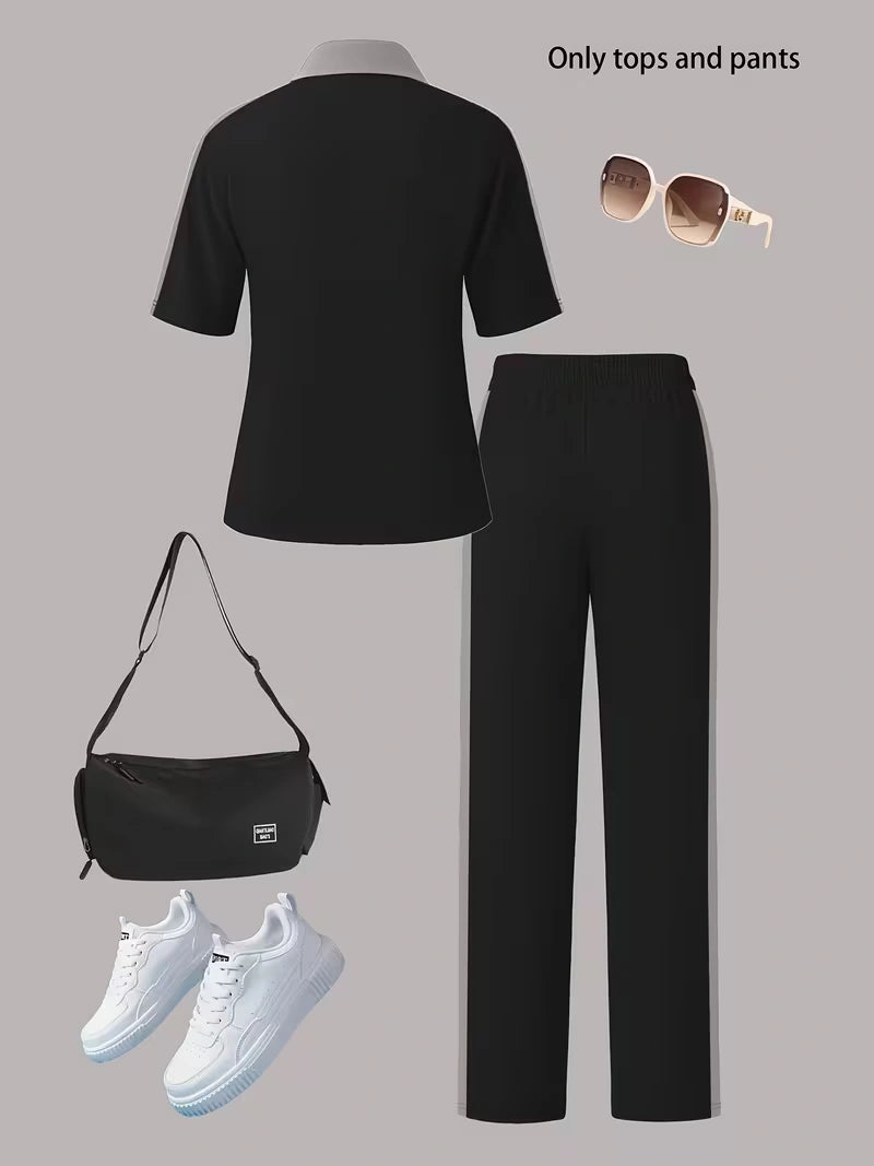 Women's Autumn  Casual Co-Ord Set |T-Shirt & Straight-Leg Pants 2-Piece Outfit