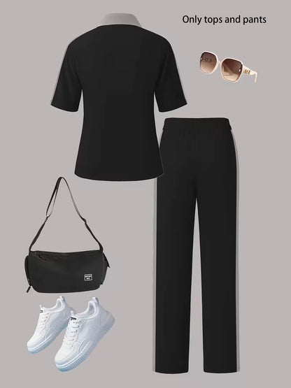 Women's Autumn  Casual Co-Ord Set |T-Shirt & Straight-Leg Pants 2-Piece Outfit