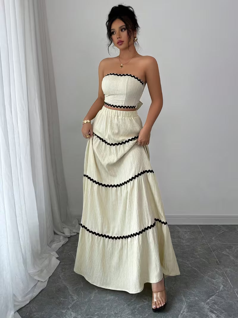 Women’s  Ruched Crop Top & Maxi Skirt Co-Ord Set