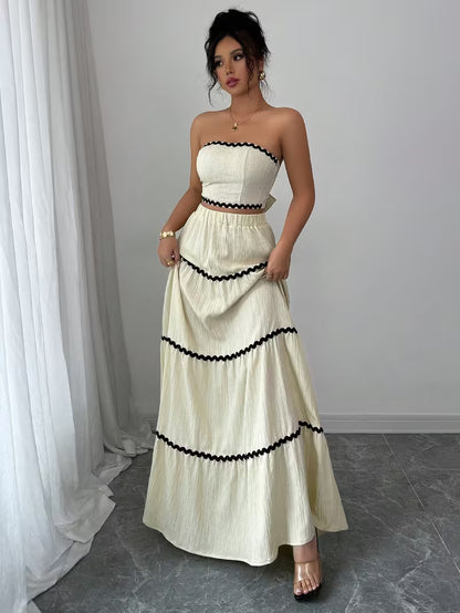 Women’s  Ruched Crop Top & Maxi Skirt Co-Ord Set