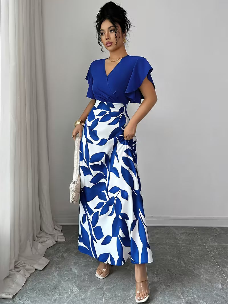 Elegant V-Neck Patchwork A-Line Dress