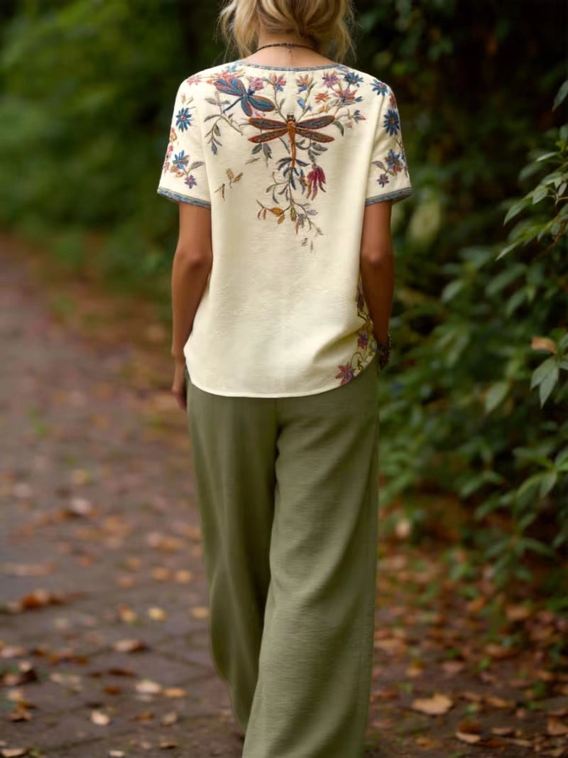 Women's Vintage Floral Wide-Leg Co-Ord Set – Elegant 2-Piece Outfit