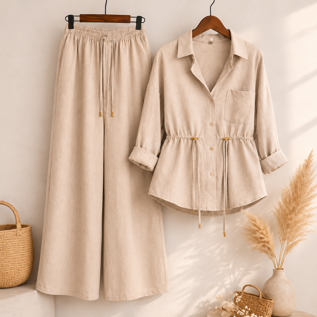 Casual Linen Look Two-Piece Outfit