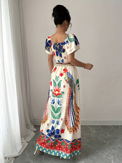 Women’s  Ruched Crop Top & Maxi Skirt Co-Ord Set