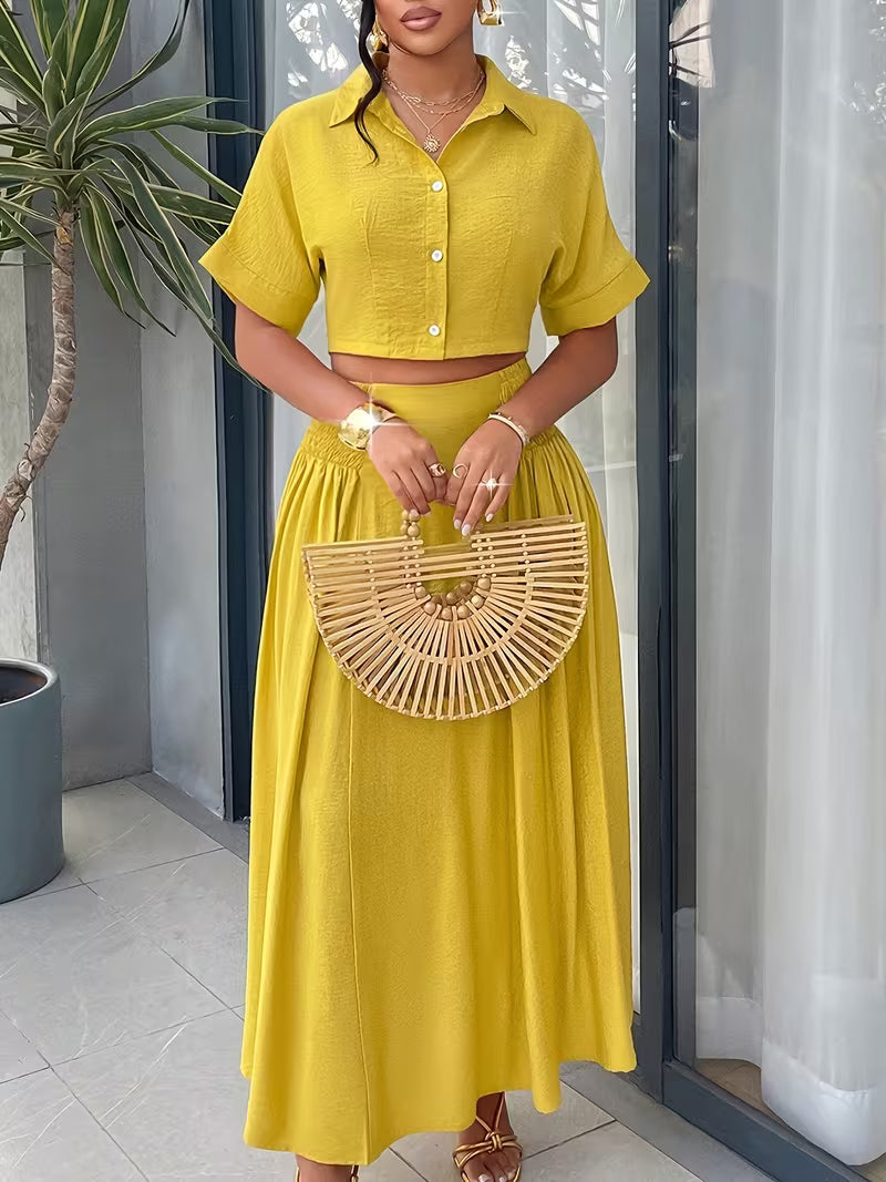 Women’s  Ruched Crop Top & Maxi Skirt Co-Ord Set