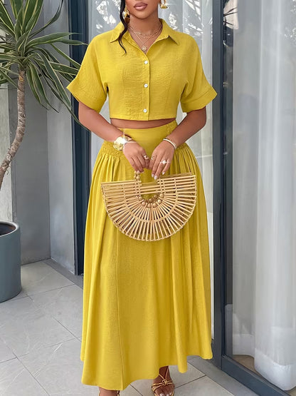 Women’s  Ruched Crop Top & Maxi Skirt Co-Ord Set