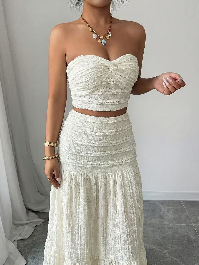 Women’s  Ruched Crop Top & Maxi Skirt Co-Ord Set