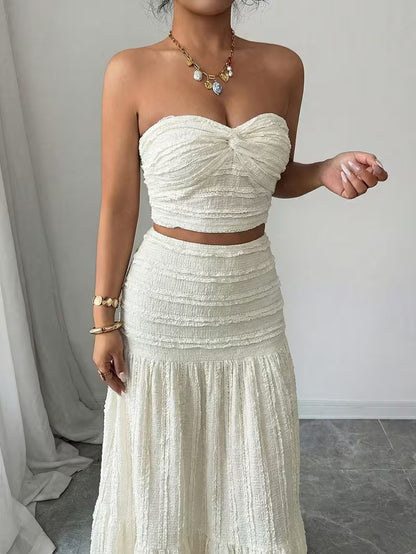 Women’s  Ruched Crop Top & Maxi Skirt Co-Ord Set