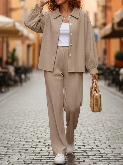 Classic Button-Down Shirt & Wide-Leg Co-Ord Set for Women