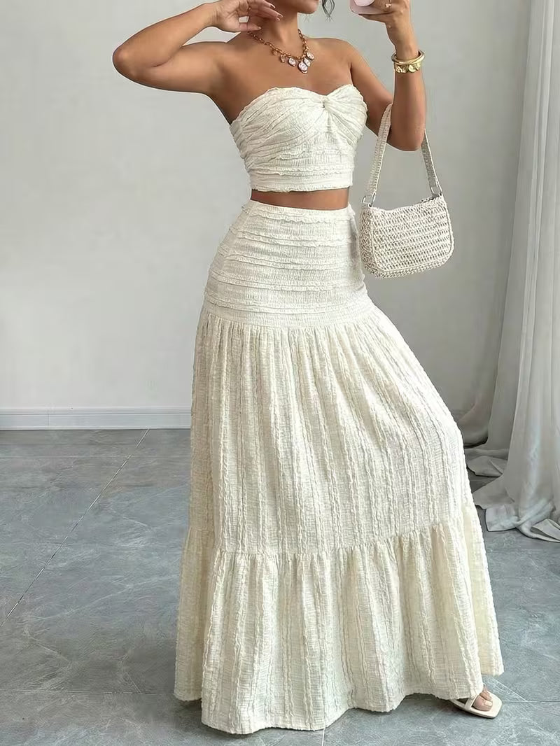 Women’s  Ruched Crop Top & Maxi Skirt Co-Ord Set