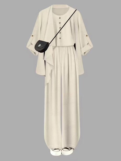 Elegant 3-Piece Co-Ord Set – Cardigan Jacket, Sleeveless Top & Relaxed Pants