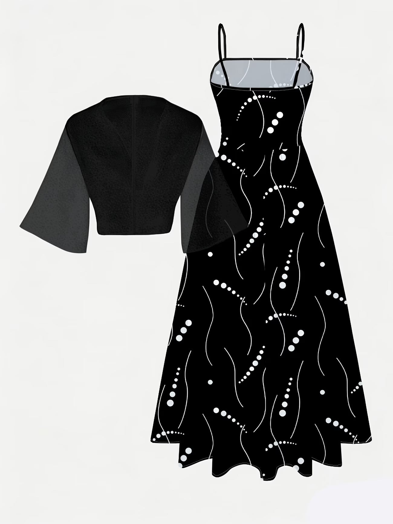 Elegant Wave Dot Printed Dress Set