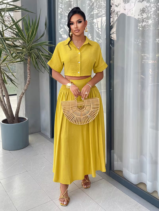 Women’s  Ruched Crop Top & Maxi Skirt Co-Ord Set