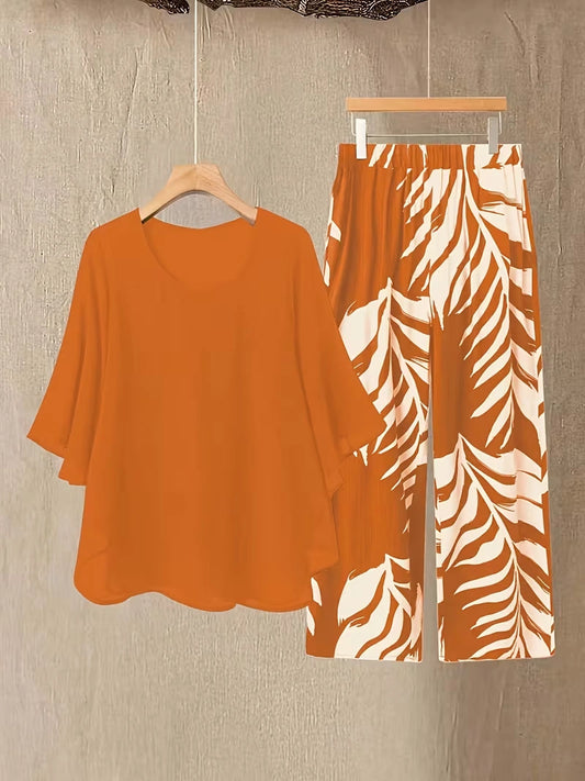 Chiffon Co-Ord Set – Batwing Sleeve Loose Top & Wide-Leg Pants (2-Piece)