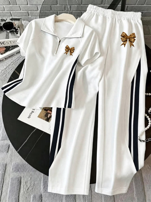 Women’s Collared Half-Zip Top & Wide-Leg Pants Co-Ord Set