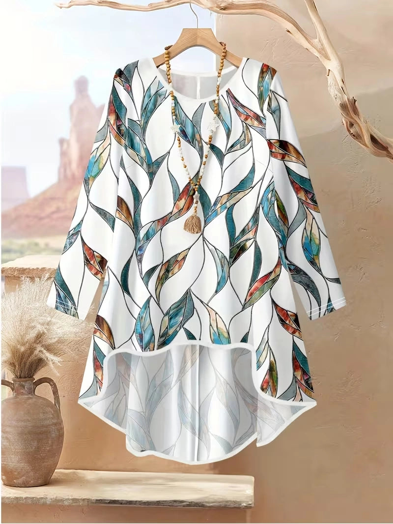 Plus Size Floral Elegance Co-Ord Set with Asymmetrical Tunic & Wide-Leg Pants