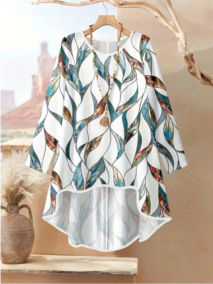 Plus Size Floral Elegance Co-Ord Set with Asymmetrical Tunic & Wide-Leg Pants