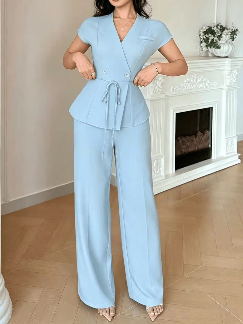 Elegant Flared Sleeve Belted Co-Ord Set for Women