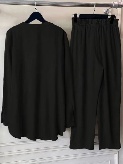 Elegant Lace Back Co-Ord Set – Relaxed Shirt & Wide-Leg Pants for Effortless Style