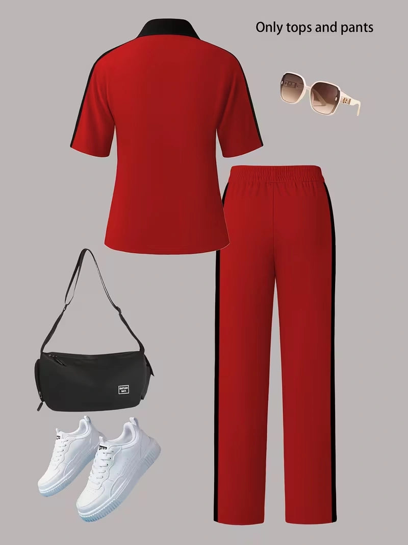 Women's Autumn  Casual Co-Ord Set |T-Shirt & Straight-Leg Pants 2-Piece Outfit