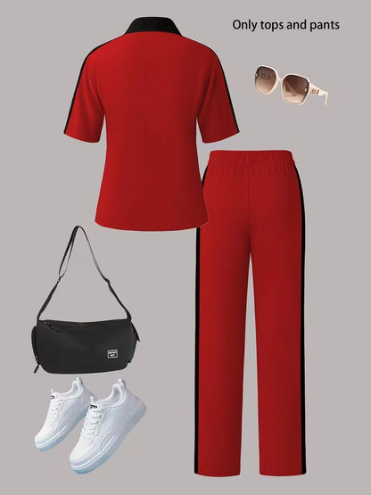 Women's Autumn  Casual Co-Ord Set |T-Shirt & Straight-Leg Pants 2-Piece Outfit