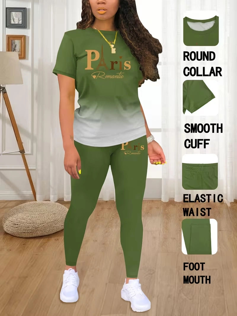 Women's Printed Top & Pants Co-Ord Set | Casual Short Sleeve Crew Neck Outfit