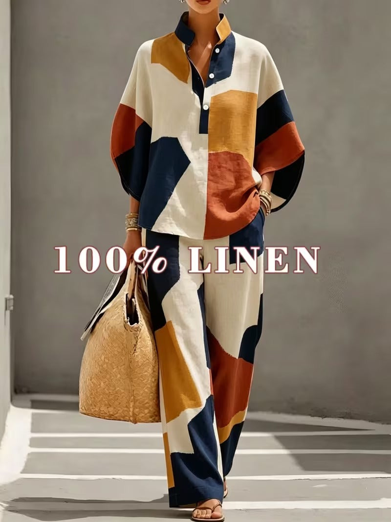 Chic Plus Size Stand Collar Wide Leg Co-Ord