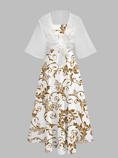 Golden Floral Scroll Elegance Dress Set