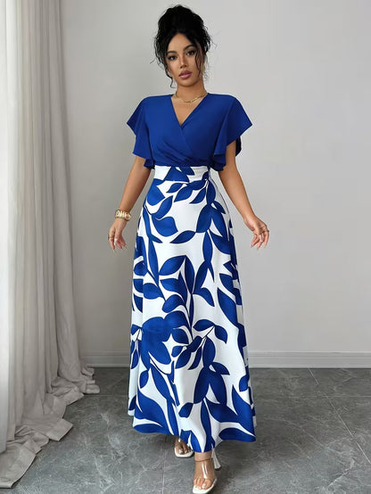 Elegant V-Neck Patchwork A-Line Dress