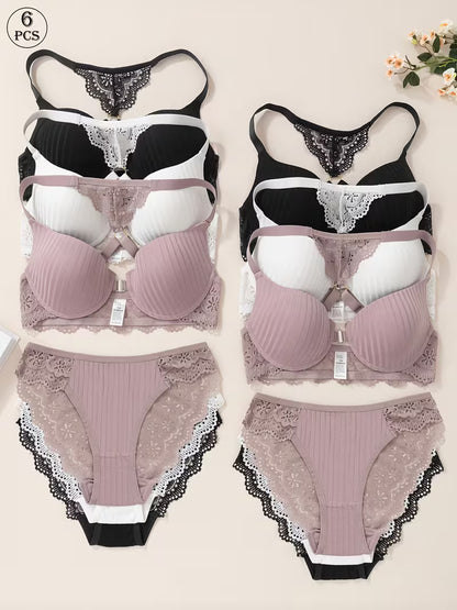 Pack of 6 Women's Bra & Panty Set – Soft Comfortable Everyday Lingerie Combo