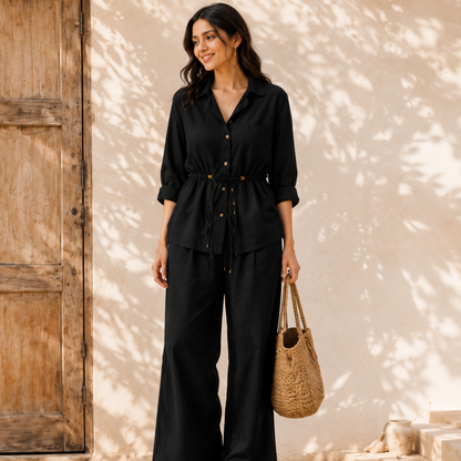 Casual Linen Look Two-Piece Outfit