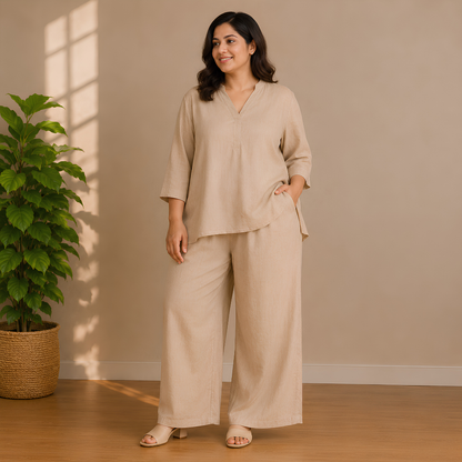 Elegant Black Kaftan Top & Wide-Leg Pants Set