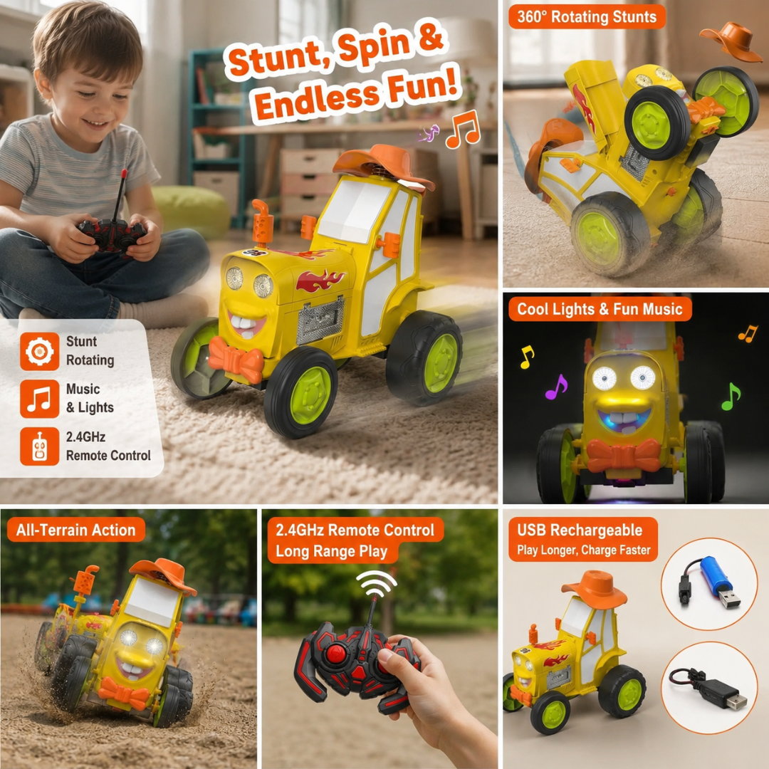 Remote Control Crazy Jumping Car – Rechargeable RC Stunt Car with Lights & Music for Kids